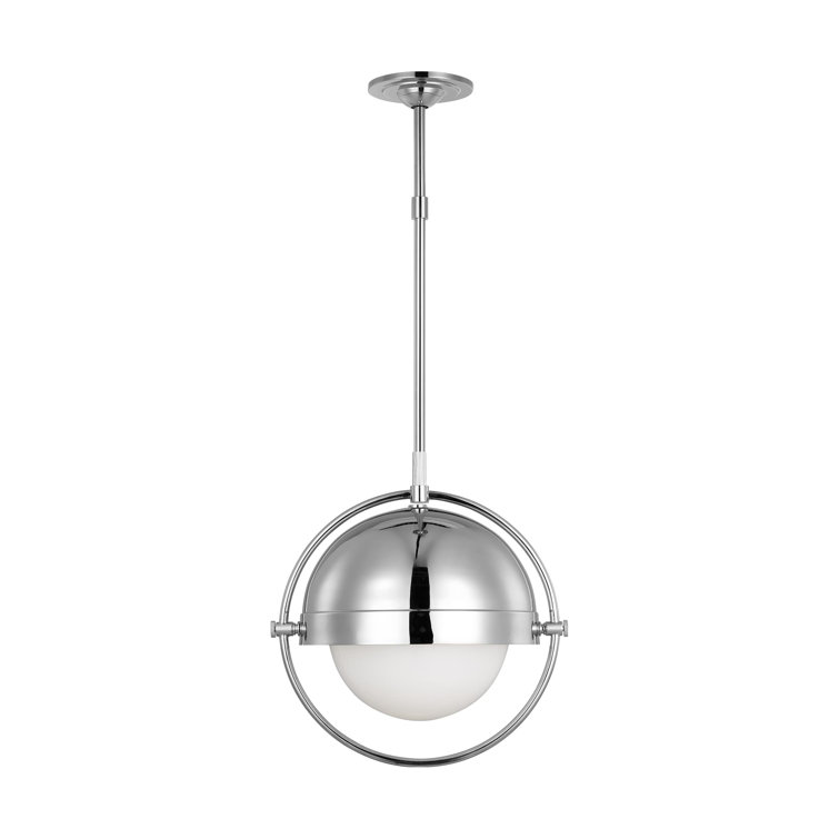 Polished Nickel Globe Pendant with Milk White Glass Shade