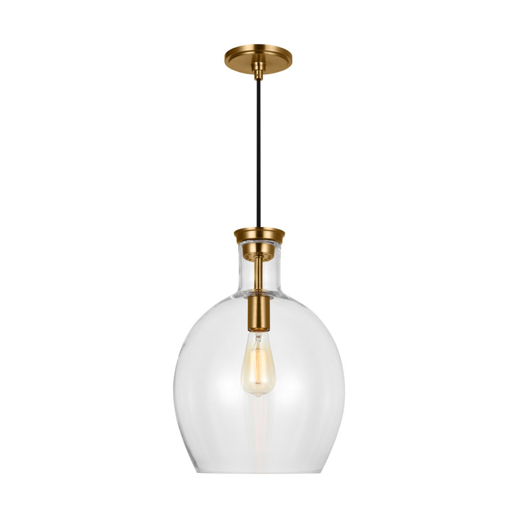 Burnished Brass and Clear Glass Dome Pendant Light