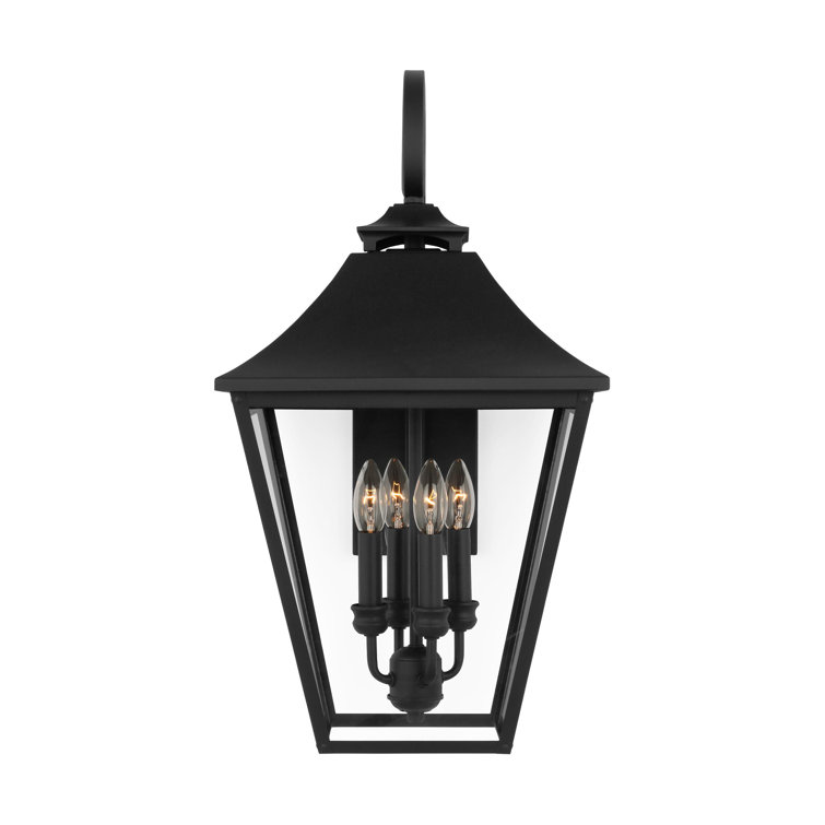 Galena Textured Black 4-Light Outdoor Wall Lantern with Clear Seeded Glass