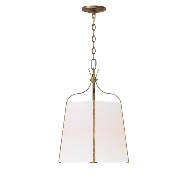 Antique Gild Steel Bell Pendant with White Linen Shade