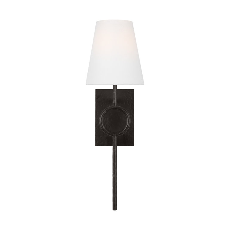 Aged Iron and White Linen Fabric Wall Sconce