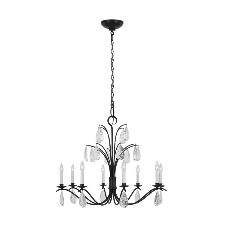 Aged Iron 8-Light Candle Style Chandelier with Crystal Drops