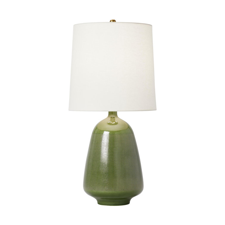 Green Ceramic Table Lamp with White Linen Shade