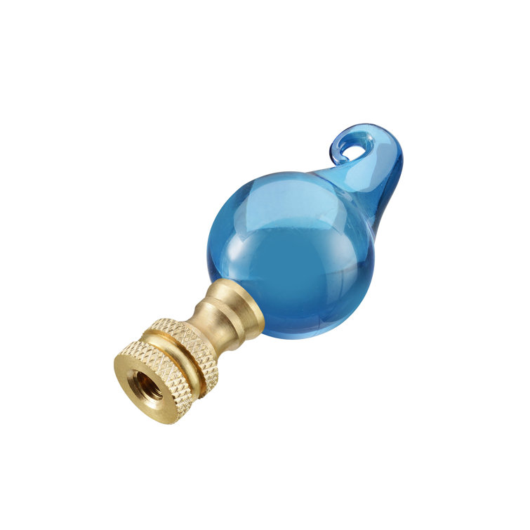 Blue Glass Lamp Finial with Brass Base, 2.5" Tall