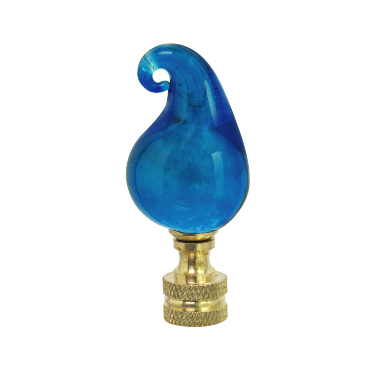 Blue Glass Lamp Finial with Brass Base, 2.5" Tall