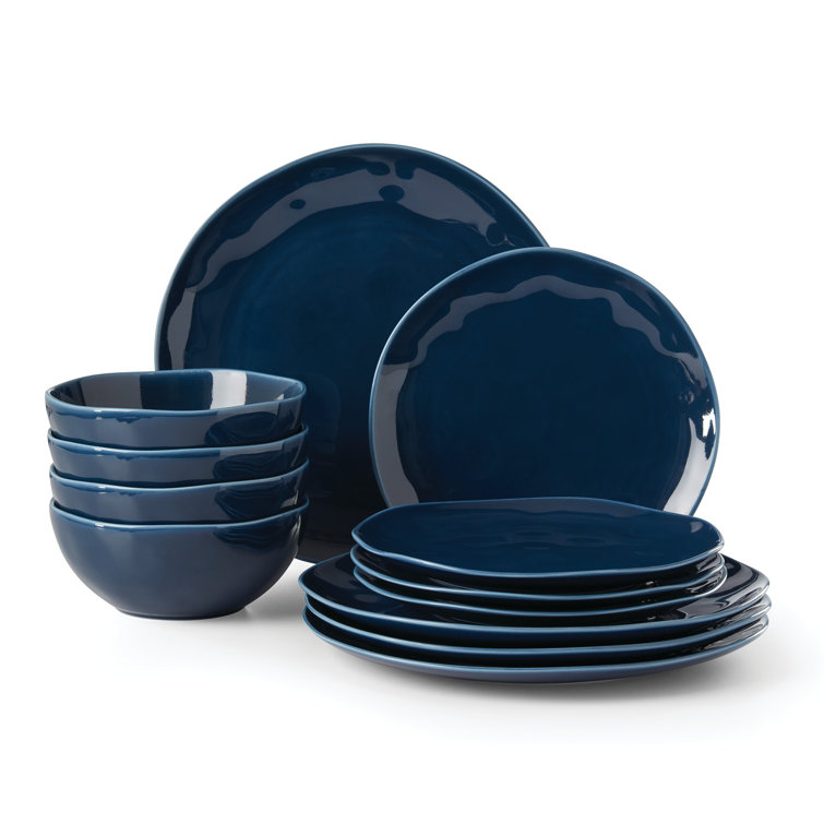 Navy Blue Porcelain 12-Piece Dinnerware Set
