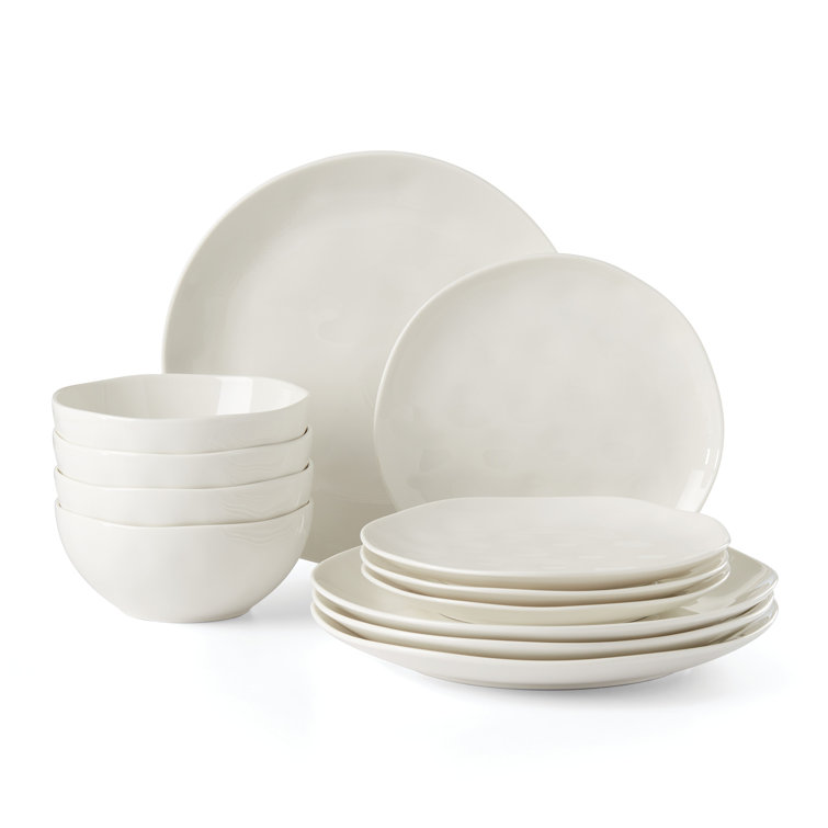 White Porcelain Minimalist 12-Piece Dinnerware Set