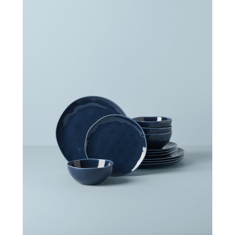 Navy Blue Porcelain 12-Piece Dinnerware Set