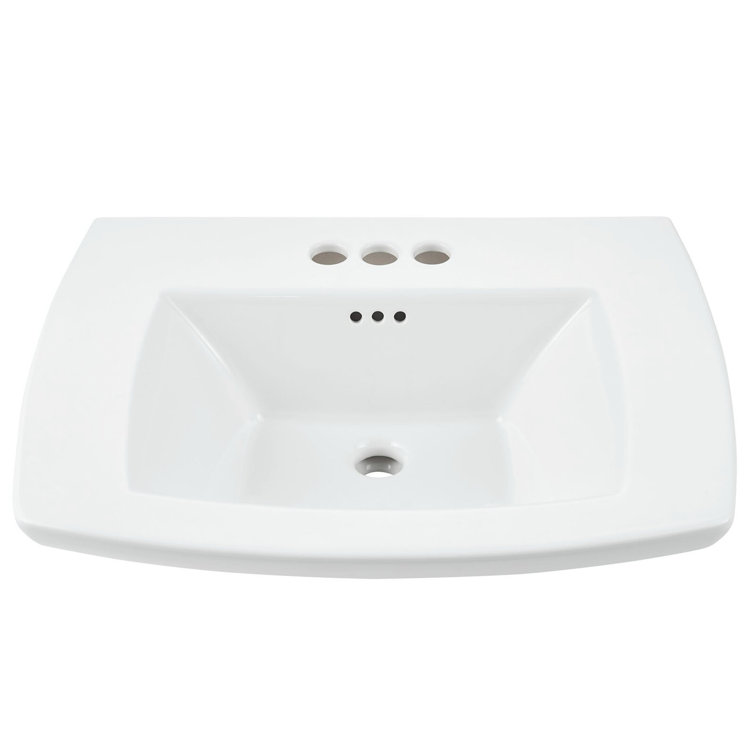 White Ceramic Rectangular Pedestal Bathroom Sink with Overflow