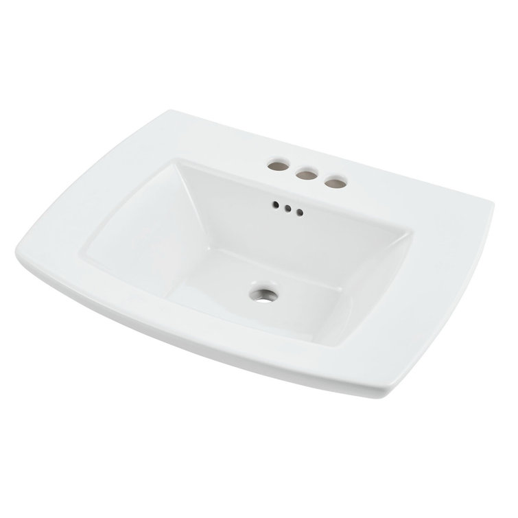 White Ceramic Rectangular Pedestal Bathroom Sink with Overflow