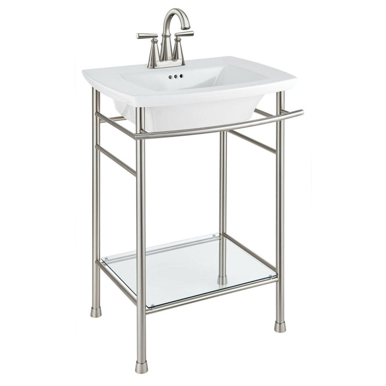 White Ceramic Rectangular Pedestal Bathroom Sink with Overflow
