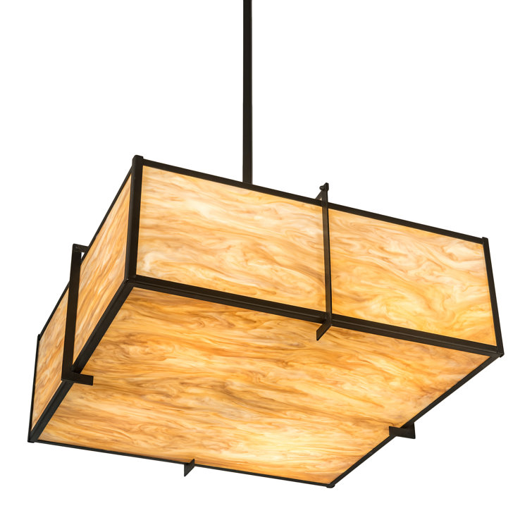 Amber Glass and Black 4-Light Geometric Pendant