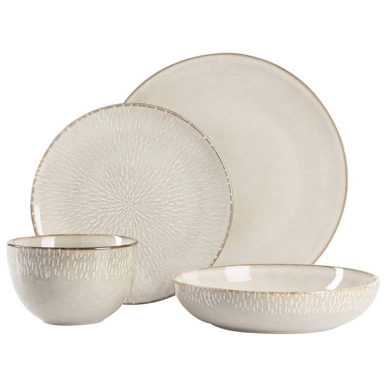 Cream Ceramic 16-Piece Dinnerware Set with Reactive Glaze