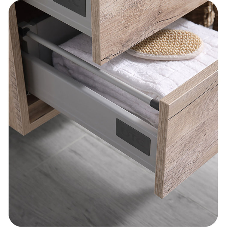 Transitional Wall-Mounted 59'' Solid Wood Off-White Vanity with Acrylic Top