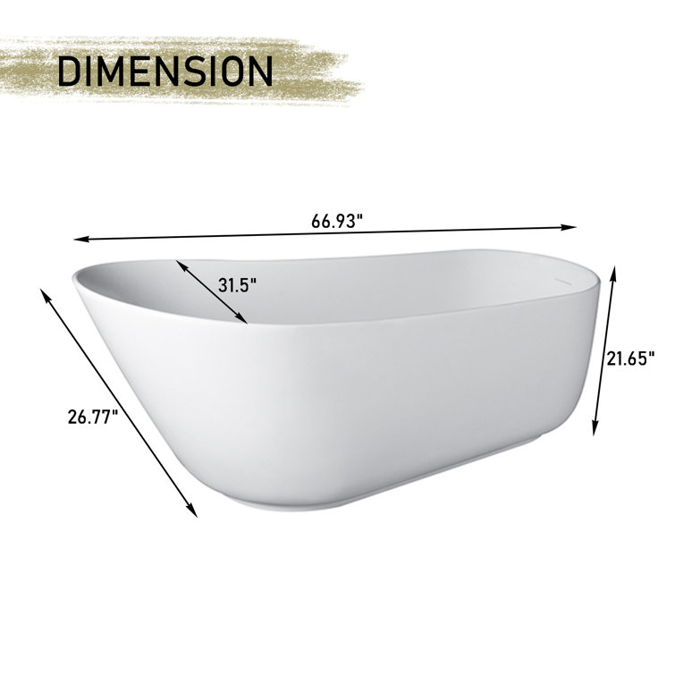 66.9'' Matte White Solid Surface Freestanding Bathtub
