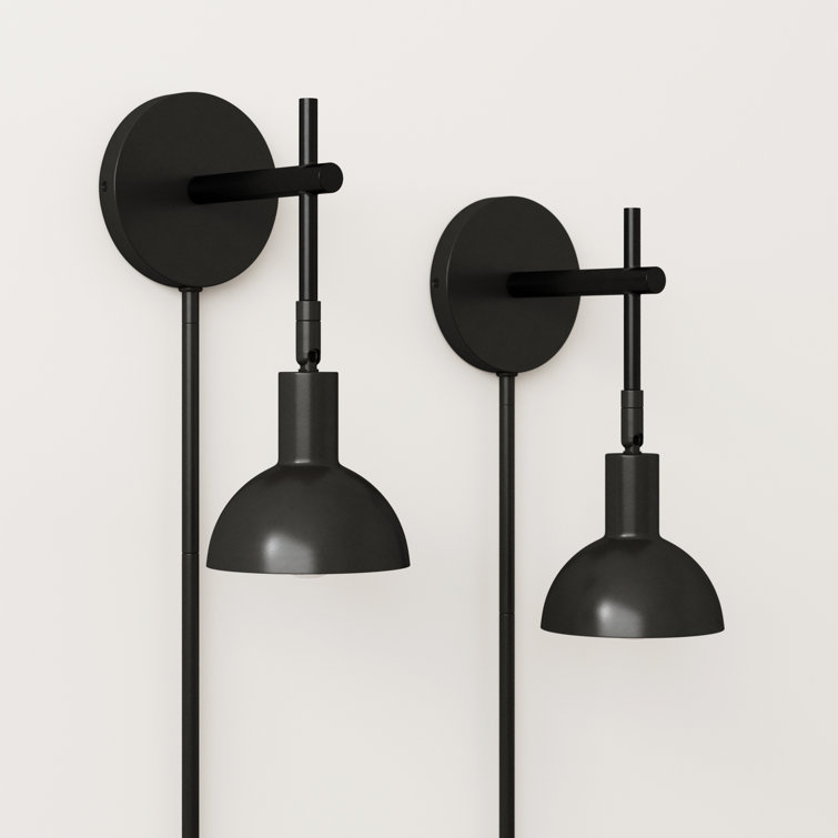 Matte Black Adjustable Metal Plug-In Wall Sconce Set