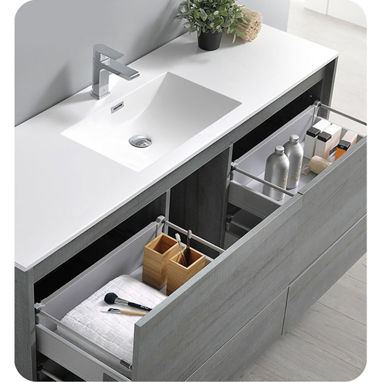 Catania 60" Gray Wall Mount Single Bathroom Vanity Cabinet