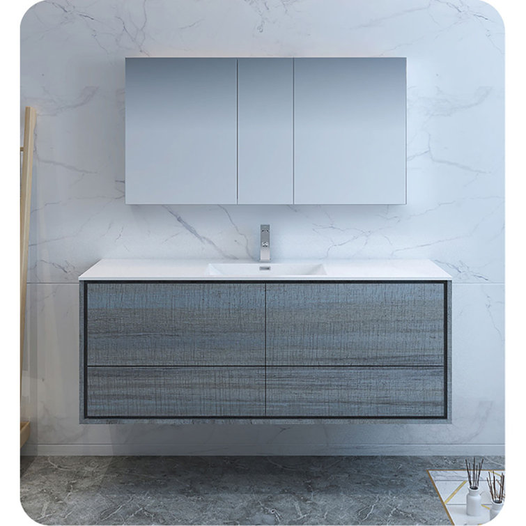 Catania 60" Gray Wall Mount Single Bathroom Vanity Cabinet