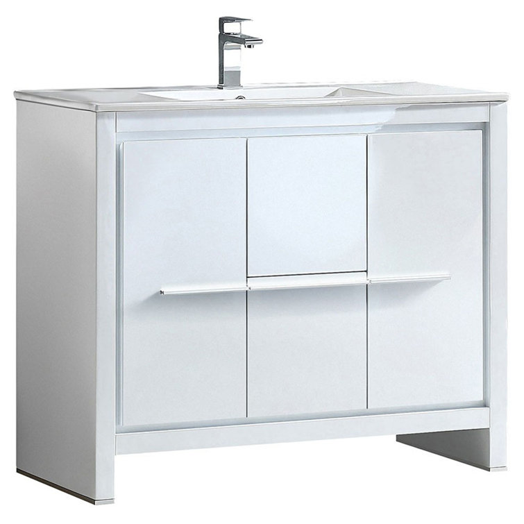 White Ceramic Top Free-Standing Single Sink Vanity