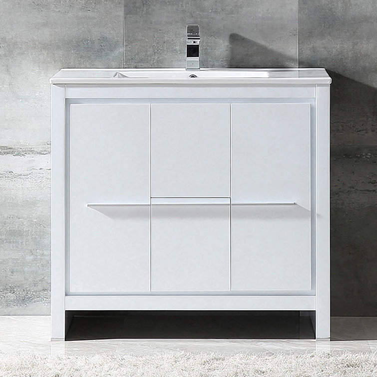 Allier 36" White Modern Plywood Vanity with Integrated Ceramic Sink