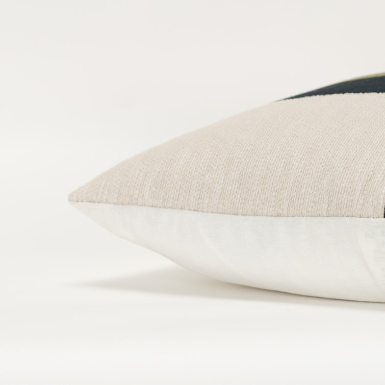20'' Square Beige and Black Cotton Embroidered Throw Pillow