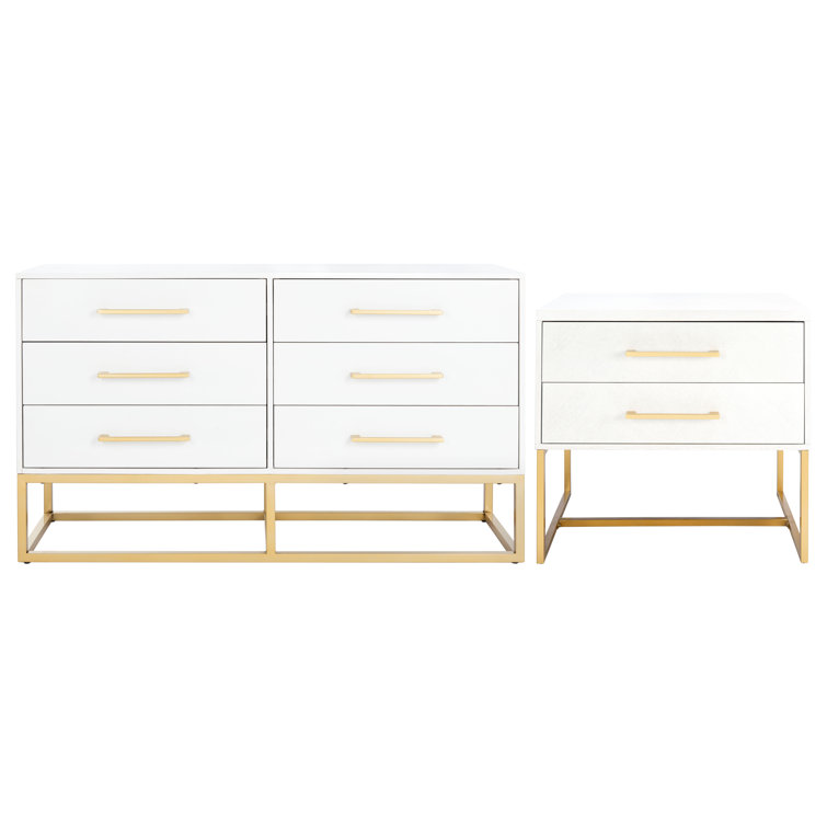 Estelle Transitional White 6-Drawer Dresser with Brass Accents