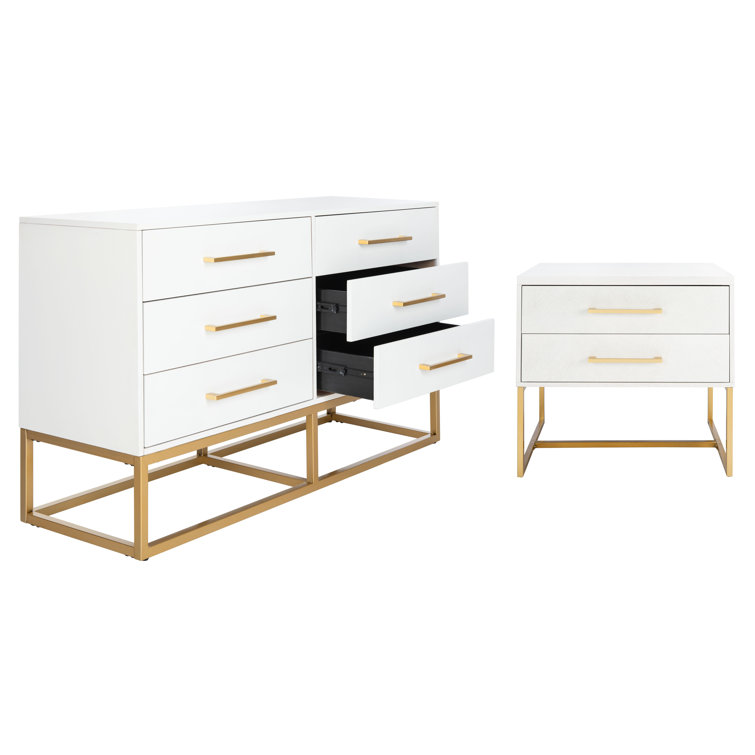 Estelle Transitional White 6-Drawer Dresser with Brass Accents