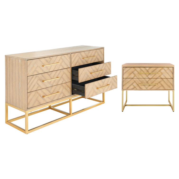 Estelle Rustic Oak 60" Double Dresser with Brass Accents
