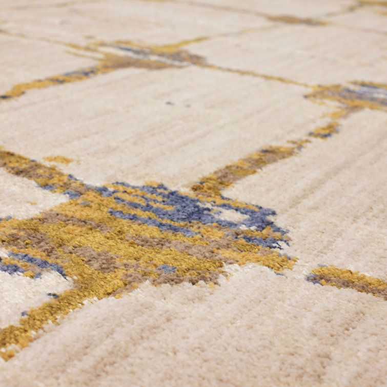 Artisan Mirage Abstract Blue and Gold Area Rug, 5'3" x 7'10"