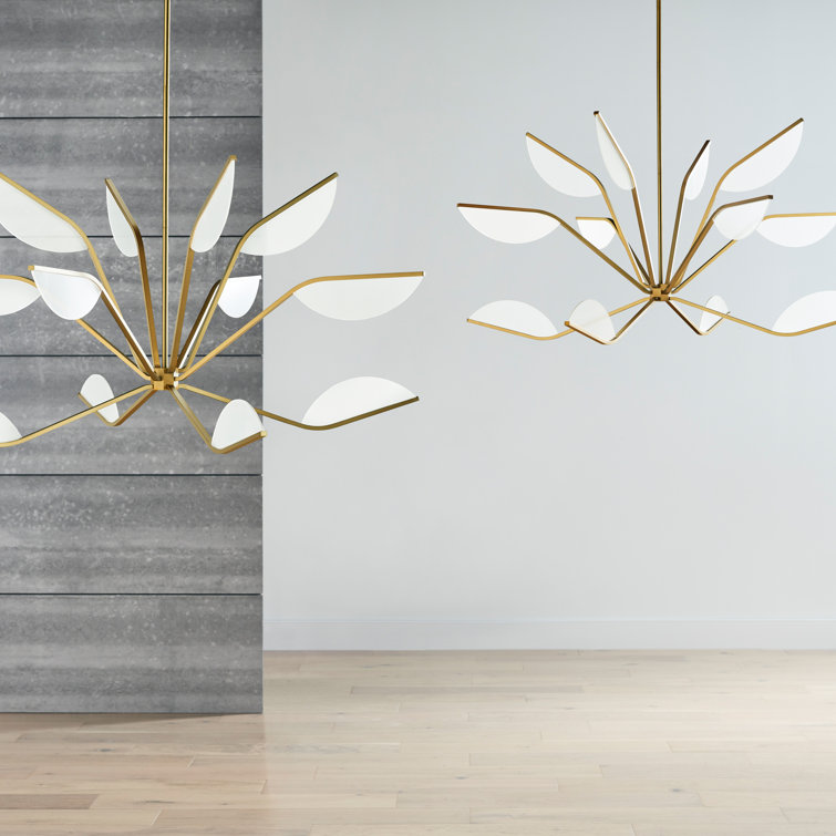 Natural Brass and Acrylic Lotus Flower Chandelier