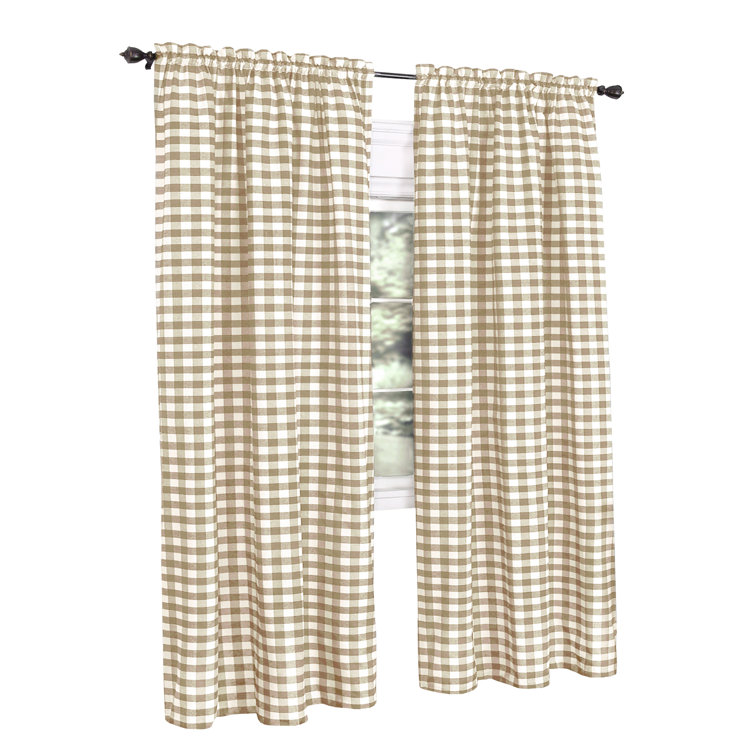 Gray Plaid Cotton Blend Rod Pocket Window Curtain Panel