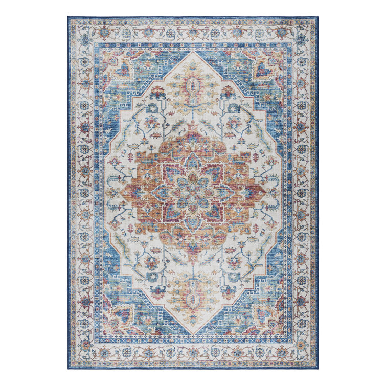 Gertmenian Blue Multi Traditional Medallion Washable Area Rug 5' x 7'