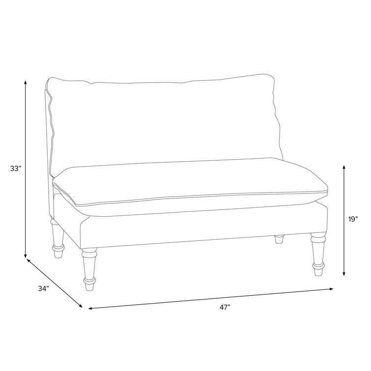 Blue Garden Party Linen Blend Armless Settee with Pine Legs