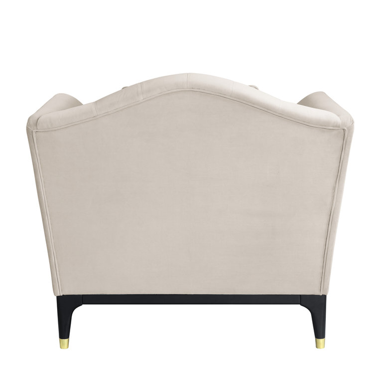 Tayden Beige Velvet Geometric Accent Chair with Black Base