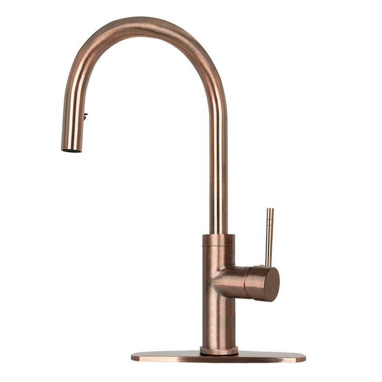 Antique Copper Brass Pull-Down Kitchen Faucet with Single Handle