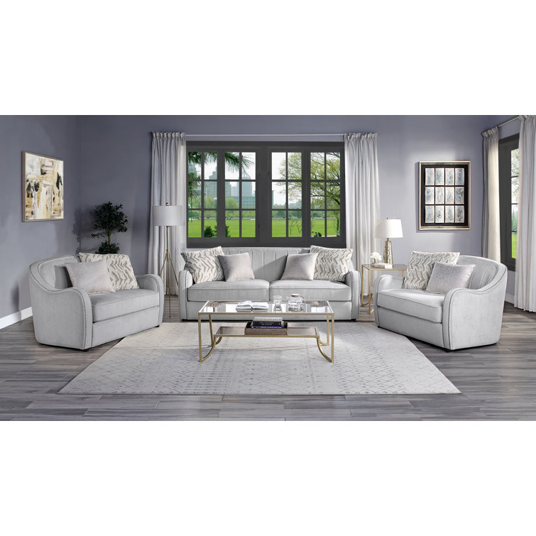 Beige Upholstered Barrel Armchair with Wood Legs