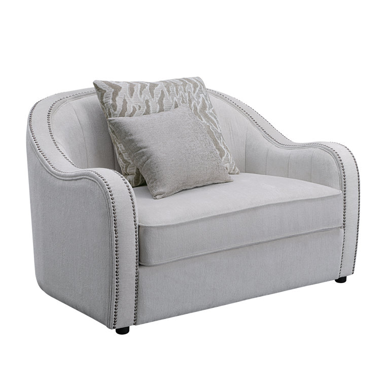 Beige Upholstered Barrel Armchair with Wood Legs