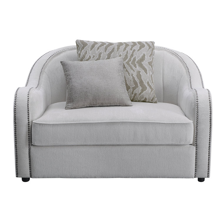 Beige Upholstered Barrel Armchair with Wood Legs