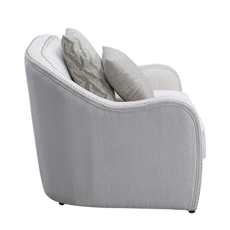 Beige Upholstered Barrel Armchair with Wood Legs