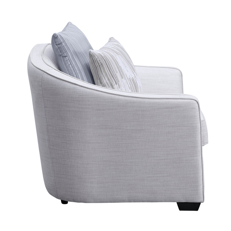 Stainli Modern Beige Textured-Linen Wood Barrel Accent Chair
