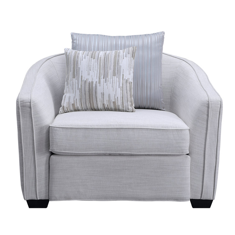 Stainli Modern Beige Textured-Linen Wood Barrel Accent Chair