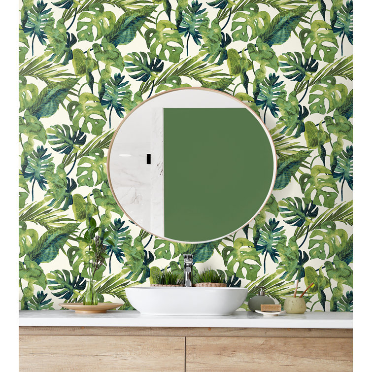 Aloe Green Tropical Vinyl Peel and Stick Wallpaper Roll