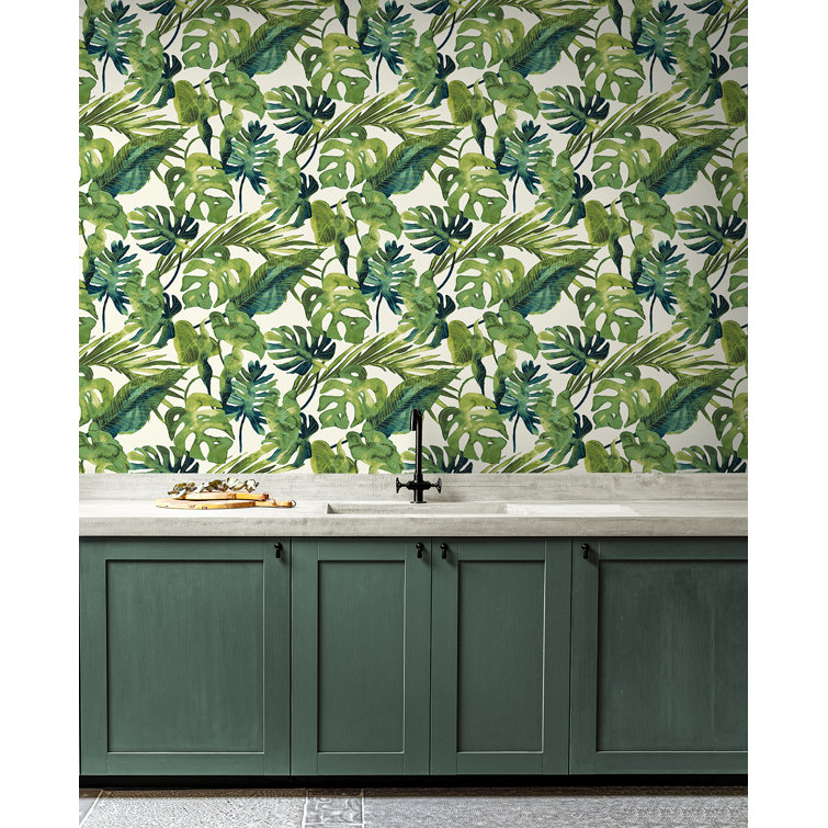 Aloe Green Tropical Vinyl Peel and Stick Wallpaper Roll