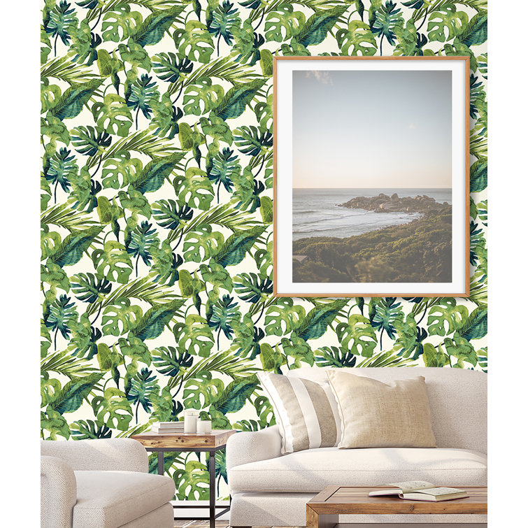 Aloe Green Tropical Vinyl Peel and Stick Wallpaper Roll