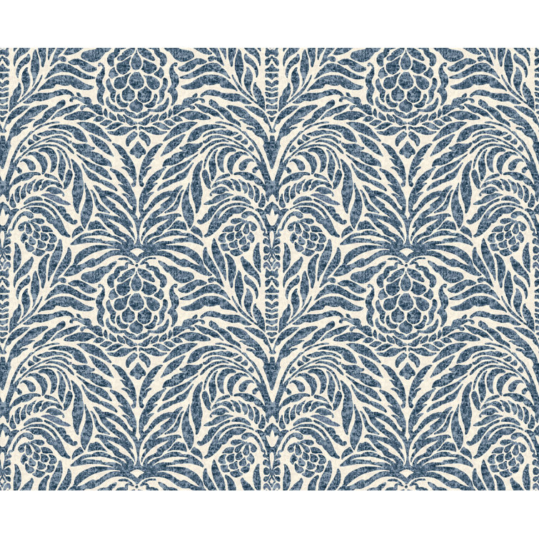 Indigo Damask Self-Adhesive Vinyl Peel and Stick Wallpaper Roll