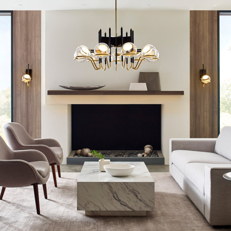 Crosby Glossy Black 37.7" LED Chandelier with Clear Glass Globes