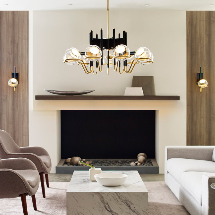 Crosby Glossy Black 37.7" LED Chandelier with Clear Glass Globes