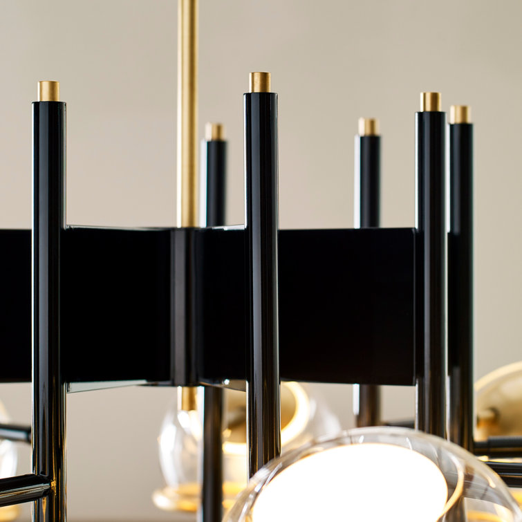 Crosby Glossy Black 37.7" LED Chandelier with Clear Glass Globes