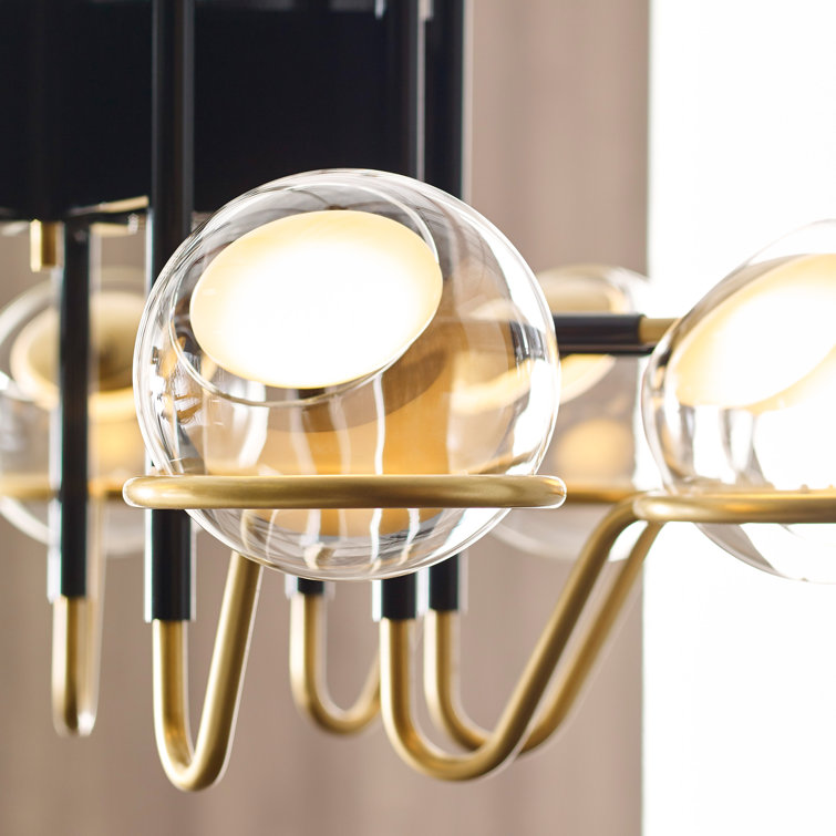 Crosby Glossy Black 37.7" LED Chandelier with Clear Glass Globes