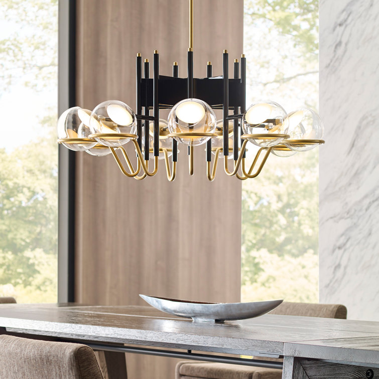 Crosby Glossy Black 37.7" LED Chandelier with Clear Glass Globes